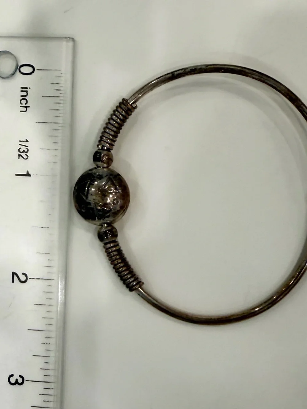 Vintage 90s Sterling Silver Celestial Full Moon Geometric Hook Bangle Bracelet